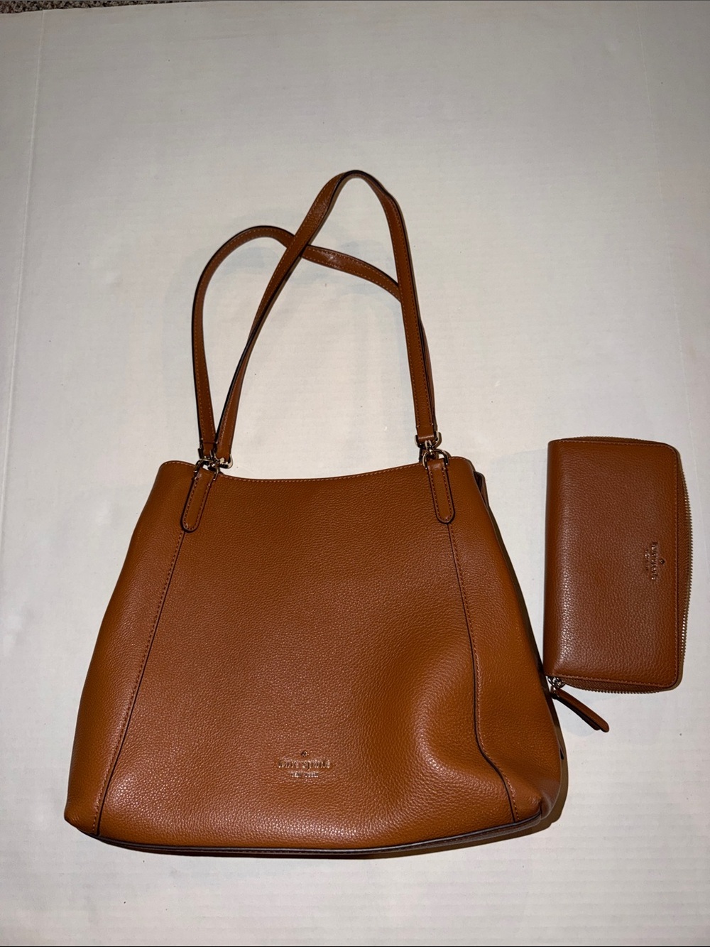Leather Tote Bag with Matching Wallet - Brown